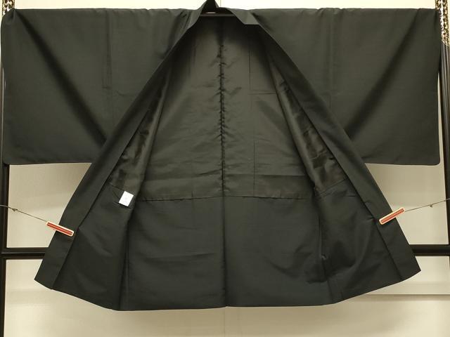 平和屋着物＃男性　長羽織　霞文　黒地　キングサイズ　洗える着物　CABL3049in