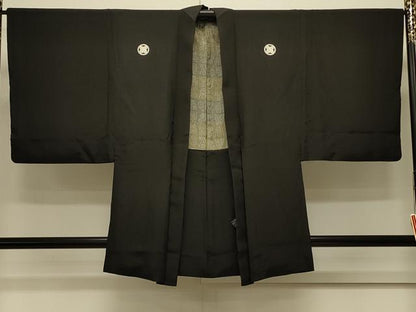 平和屋着物＃男性　羽織　黒紋付き　正絹　逸品　CABL3051in