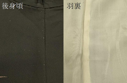 平和屋着物＃羽織　寿光織　草花文　黒地　金糸　正絹　逸品　CABL3054in