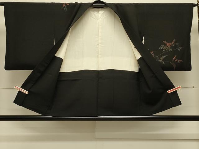 平和屋着物＃羽織　寿光織　草花文　黒地　金糸　正絹　逸品　CABL3054in