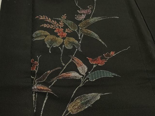 平和屋着物＃羽織　寿光織　草花文　黒地　金糸　正絹　逸品　CABL3054in