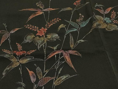 平和屋着物＃羽織　寿光織　草花文　黒地　金糸　正絹　逸品　CABL3054in