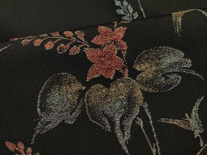 平和屋着物＃羽織　寿光織　草花文　黒地　金糸　正絹　逸品　CABL3054in