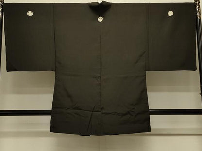 平和屋着物＃男性　長羽織　黒紋付き　正絹　逸品　CABL3059in