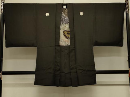 平和屋着物＃男性　長羽織　黒紋付き　正絹　逸品　CABL3059in