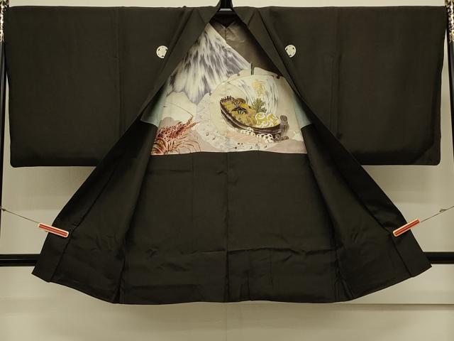 平和屋着物＃男性　長羽織　黒紋付き　正絹　逸品　CABL3059in
