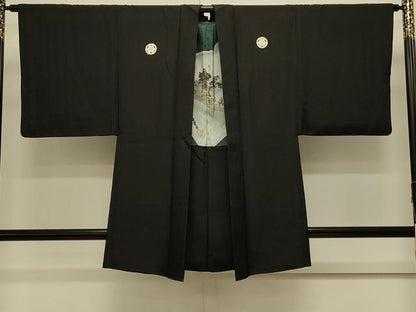 平和屋着物＃男性　羽織　黒紋付き　正絹　逸品　CABL3060in
