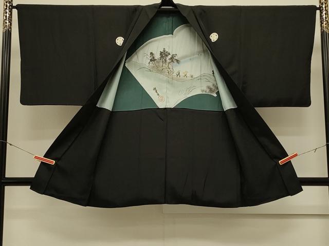 平和屋着物＃男性　羽織　黒紋付き　正絹　逸品　CABL3060in