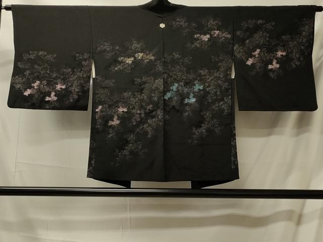平和屋着物＃羽織　寿光織　枝葉文　黒地　金糸　正絹　逸品　CABL3062in