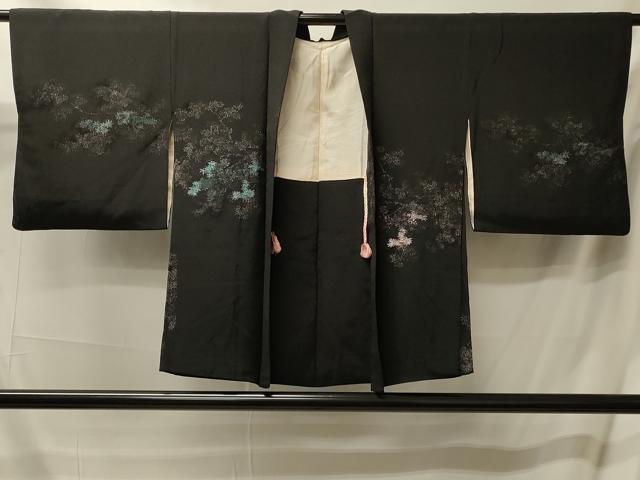 平和屋着物＃羽織　寿光織　枝葉文　黒地　金糸　正絹　逸品　CABL3062in