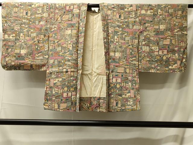 平和屋着物＃羽織　型染め　風景文　正絹　逸品　CABL3063in
