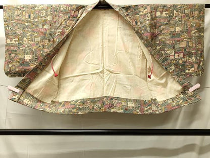 平和屋着物＃羽織　型染め　風景文　正絹　逸品　CABL3063in