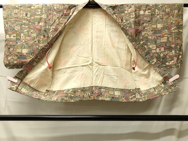 平和屋着物＃羽織　型染め　風景文　正絹　逸品　CABL3063in