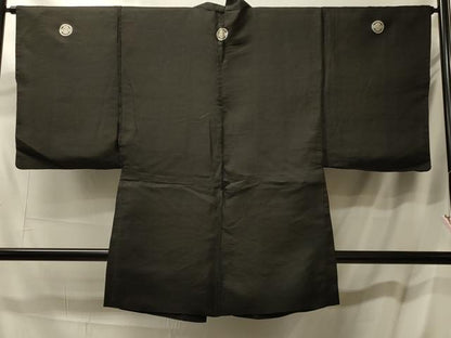 平和屋着物＃男性　長羽織　黒紋付き　正絹　逸品　CABL3064in