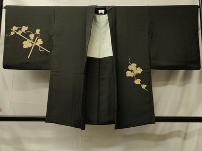 平和屋着物＃羽織　葡萄蔦の葉文　黒地　正絹　逸品　CABL3065in