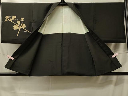 平和屋着物＃羽織　葡萄蔦の葉文　黒地　正絹　逸品　CABL3065in