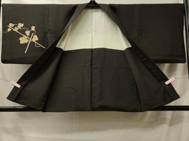 平和屋着物＃羽織　葡萄蔦の葉文　黒地　正絹　逸品　CABL3065in