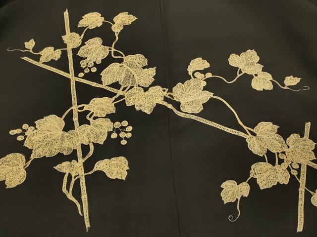 平和屋着物＃羽織　葡萄蔦の葉文　黒地　正絹　逸品　CABL3065in