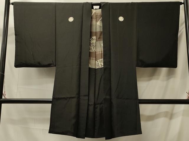 平和屋着物＃男性　長羽織　黒紋付き　正絹　逸品　CABL3066in