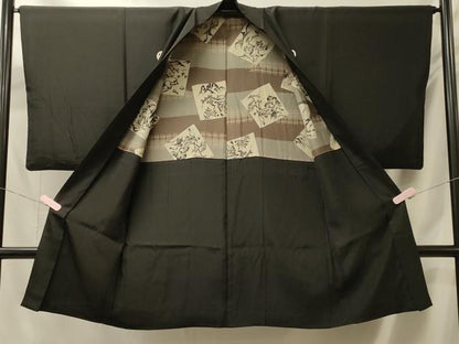 平和屋着物＃男性　長羽織　黒紋付き　正絹　逸品　CABL3066in