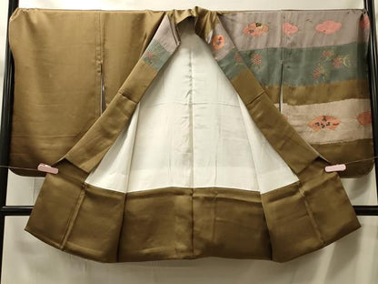 平和屋着物▼創作着物　訪問着　駒刺繍　絞り　横段草花文　金彩　正絹　逸品　未使用　CABL3077in