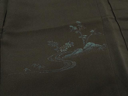 平和屋着物＃羽織　流水風景文　黒地　正絹　逸品　CABL3078in