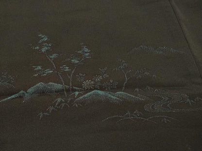 平和屋着物＃羽織　流水風景文　黒地　正絹　逸品　CABL3078in