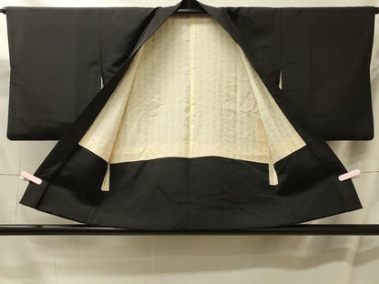 平和屋着物＃羽織　総刺繍　草花文　黒地　銀糸　正絹　逸品　CABL3079in