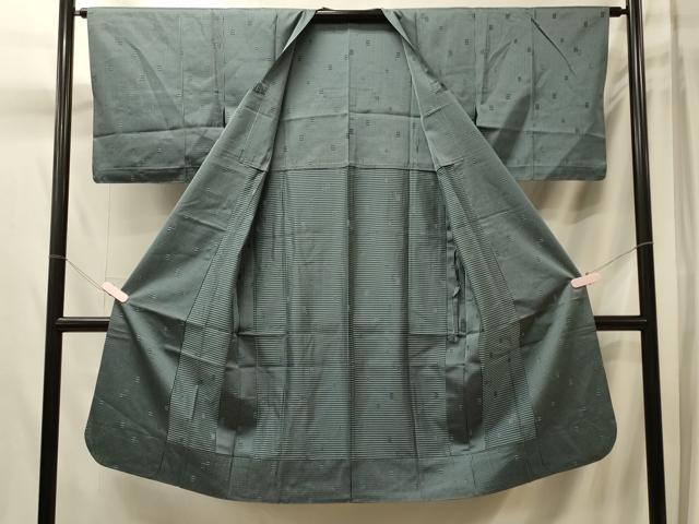 平和屋着物＃道行コート　雨コート　単衣　格子　ロング丈　正絹　逸品　CABL3089in