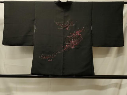 平和屋着物＃中国三大刺繍　スワトウ刺繍　総刺繍　羽織　乱菊　黒地　銀糸　正絹　逸品　CABL3090in