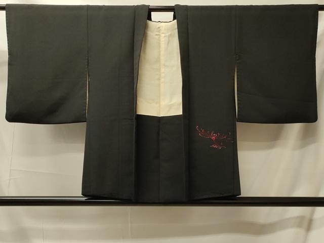 平和屋着物＃中国三大刺繍　スワトウ刺繍　総刺繍　羽織　乱菊　黒地　銀糸　正絹　逸品　CABL3090in