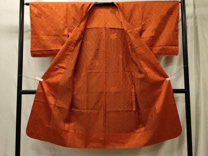 平和屋着物＃道行コート　雨コート　単衣　抽象舞葉文　ロング丈　正絹　逸品　CABL3091in