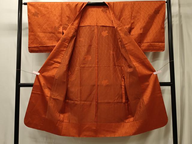 平和屋着物＃道行コート　雨コート　単衣　抽象舞葉文　ロング丈　正絹　逸品　CABL3091in