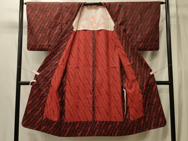 平和屋着物＃道行コート　雨コート　単衣　霞斜線文　ロング丈　正絹　逸品　CABL3093in