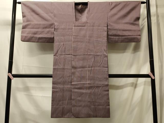 平和屋着物＃道行コート　雨コート　単衣　縞　ロング丈　正絹　逸品　CABL3094in