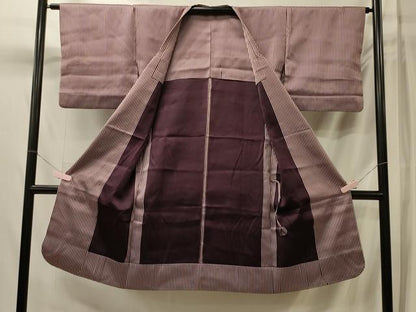 平和屋着物＃道行コート　雨コート　単衣　縞　ロング丈　正絹　逸品　CABL3094in