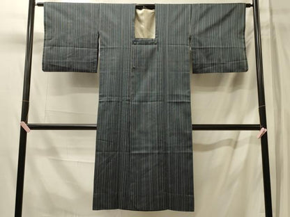 平和屋着物＃道行コート　雨コート　単衣　縞　ロング丈　正絹　逸品　CABL3095in