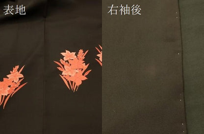 平和屋着物＃羽織　草花文　黒地　正絹　逸品　未使用　CABL3100in