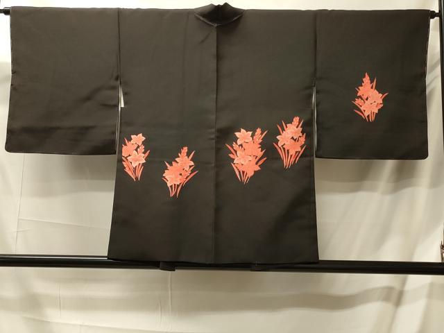平和屋着物＃羽織　草花文　黒地　正絹　逸品　未使用　CABL3100in