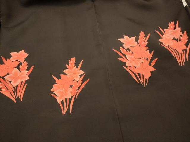 平和屋着物＃羽織　草花文　黒地　正絹　逸品　未使用　CABL3100in
