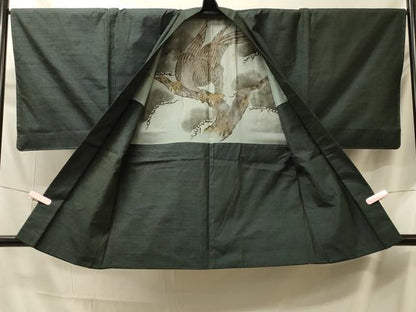 平和屋着物＃男性　羽織　紬地　霞文　正絹　逸品　未使用　CABL3112in