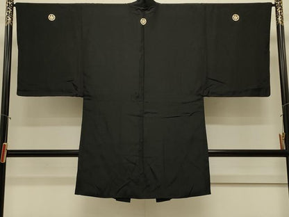 平和屋着物＃男性　長羽織　黒紋付き　正絹　逸品　CABL3127in