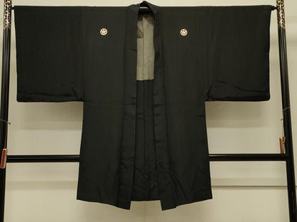 平和屋着物＃男性　長羽織　黒紋付き　正絹　逸品　CABL3127in