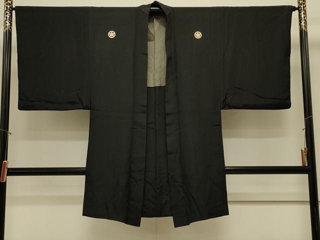 平和屋着物＃男性　長羽織　黒紋付き　正絹　逸品　CABL3127in
