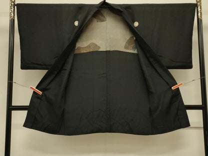 平和屋着物＃男性　長羽織　黒紋付き　正絹　逸品　CABL3127in