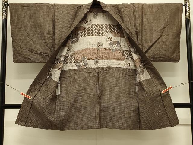平和屋着物＃男性　長羽織　紬地　格子　正絹　逸品　CABL3133in