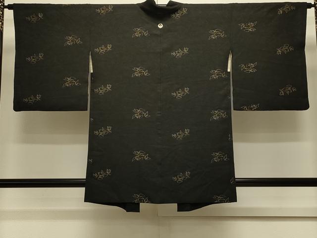 平和屋着物＃羽織　寿光織　舞葉文　黒地　金糸　正絹　逸品　CABL3144in
