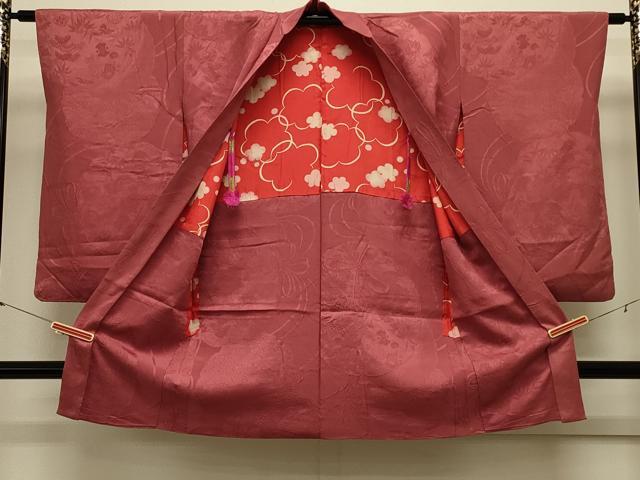 平和屋着物＃長羽織　色無地　鏡裏宝尽くし花地紋　紅鳶色　正絹　逸品　CABL3145in