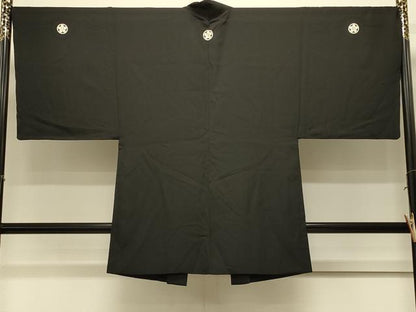 平和屋着物＃男性　長羽織　黒紋付き　正絹　逸品　CABL3151in