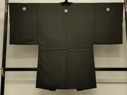 平和屋着物＃男性　長羽織　黒紋付き　正絹　逸品　CABL3153in